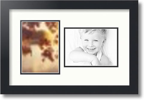 ArtToFrames Collage Photo Frame Double Mat with 2 - 5x7 Openings and Satin Black Frame