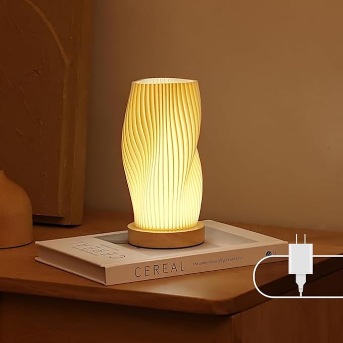 Bedside Lamp with Woodbase - Button Control Table Lamp for Bedroom 12 Way Dimmable Nightstand Lamp with PLA Lampshade for Living Room, Kids Room, College Dorm, Office, Mothers Day Gifts