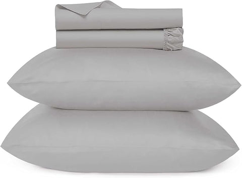 URBANHUT 700 Thread Count Egyptian Cotton Sheets Twin Size, 4Pc Sheet Set Soft Luxury Bed Sheets for Twin Size Bed, Sateen Weave Hotel Sheets, 14'' Elasticized Deep Pocket - Silver Grey
