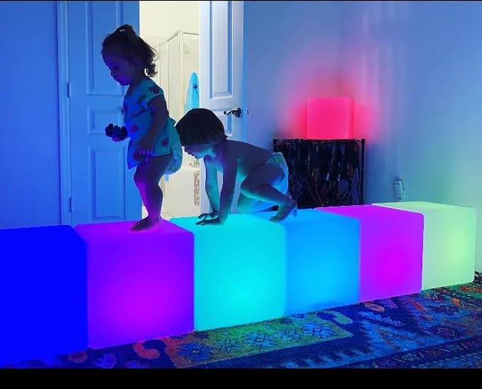 LOFTEK 16-Inch Rechargeable LED Cube Chair Light, 16 RGB Colors Glow Cube Seat w/Remote, Waterproof LED Cube Table, Color Changing Cubes Floor Lamp, Home Bedroom Patio Party Decorative Lighting
