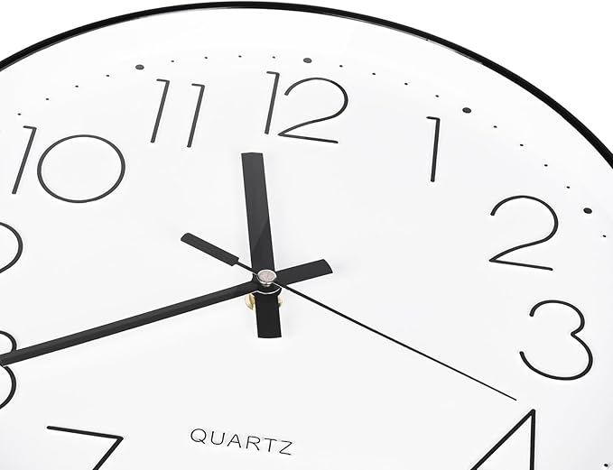 Wall Clock 12 Inch Silent Non-Ticking Modern Wall Clocks Battery Operated for Living Room, Kitchen, Office Decor (Black)