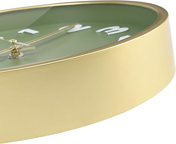 Wall Clock, 10 Inch Silent Wall Clocks Battery Operated, Modern Non-Ticking Analog Clock Decorative for Kitchen Bedroom Office Bathroom- Olive Green and Gold