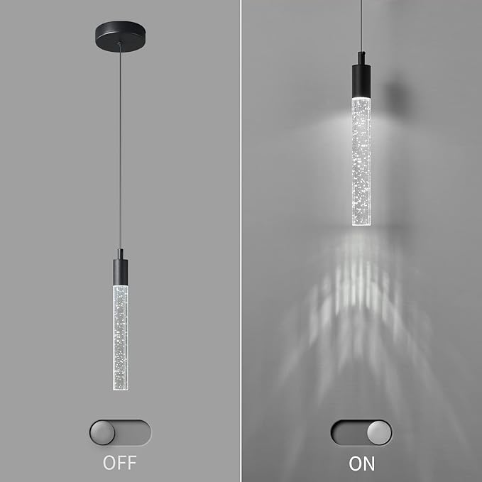 Modern Kitchen Island Pendant Light Dimmable LED Black Finish Mini Crystal Pendant Lighting Bedroom Bedside Table Small Pendant Lights（1-Pack）