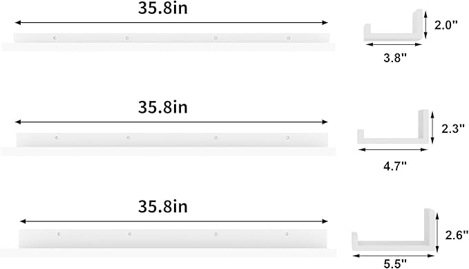 Giftgarden 36 Inch White Floating Shelves for Wall Mount, Modern Wood Wall Shelf Ledge for Bathroom Bedroom Living Room Kitchen Nursery Storage, Set of 3 Different Sizes