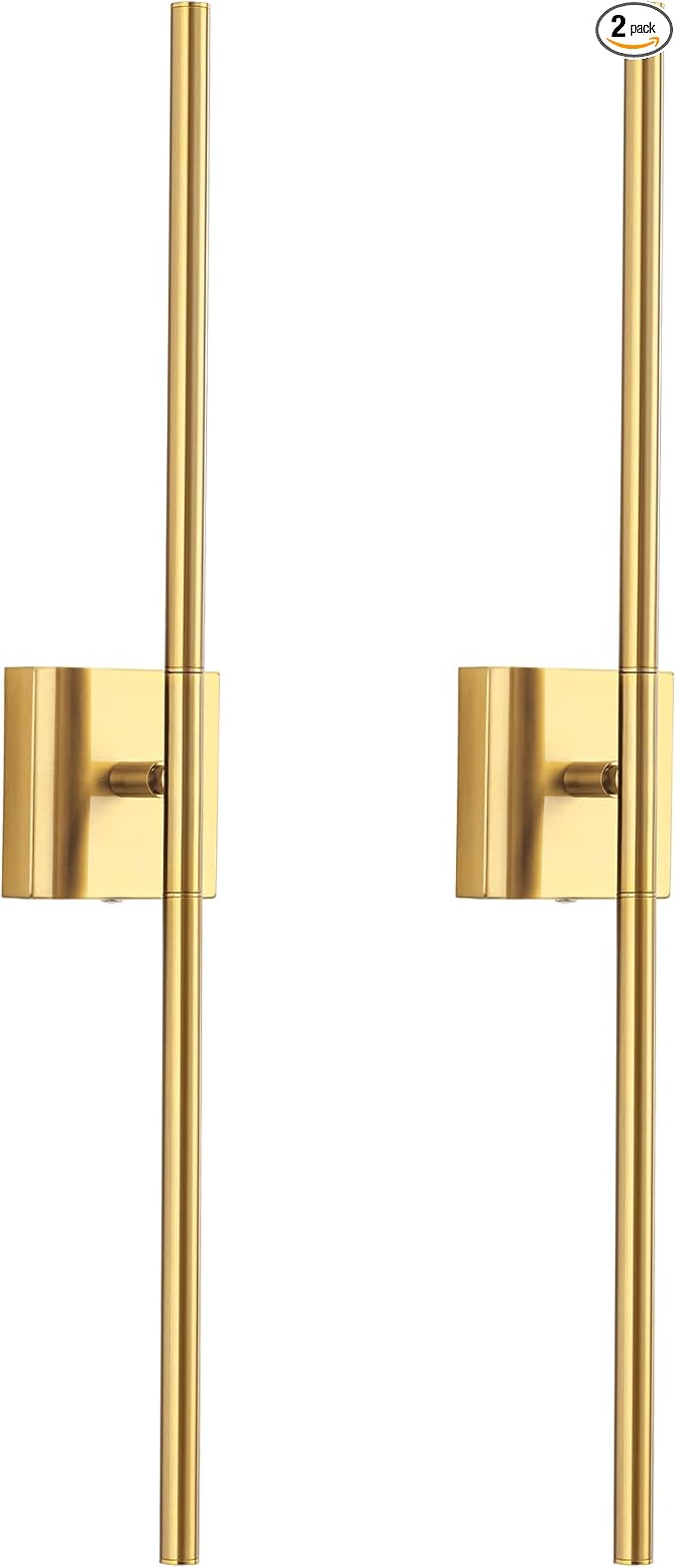 KDG Cordless Wall Sconces Set of 2, Wireless 7000mAh Rechargeable Battery Operated LED Wall Lamps with Remote, 360° Rotate Lightings for Wall Painting, Bedroom, Hallway, Night Light 31.5 inch (Gold)