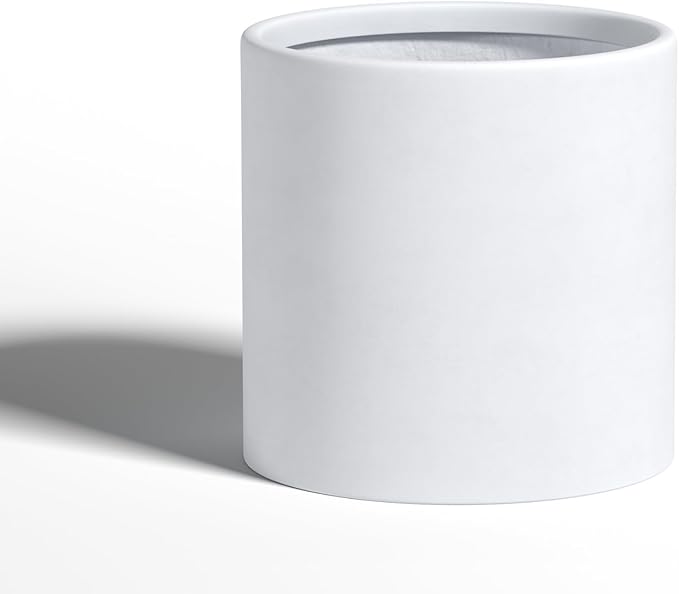 DTY Signature Mount Powell Fiberstone Planter - 16 Inch Extra Large White Cylindrical Mid-Century Modern Home Decor Indoor & Outdoor Plant Pot - Durable Planters for Indoor Plants, Outdoor Spaces