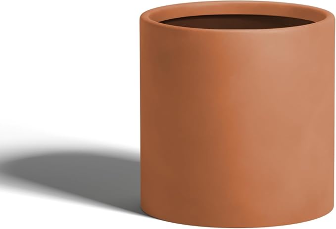 DTY Signature Mount Powell Fiberstone Planter - 14 Inch Large Terracota Cylindrical Mid-Century Modern Home Decor Indoor & Outdoor Plant Pot - Durable Planters for Indoor Plants, Outdoor Spaces