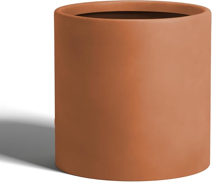 DTY Signature Mount Powell Fiberstone Planter - 20 Inch Jumbo Terracotta Cylindrical Mid-Century Modern Home Decor Indoor & Outdoor Plant Pot - Durable Planters for Indoor Plants, Outdoor Spaces