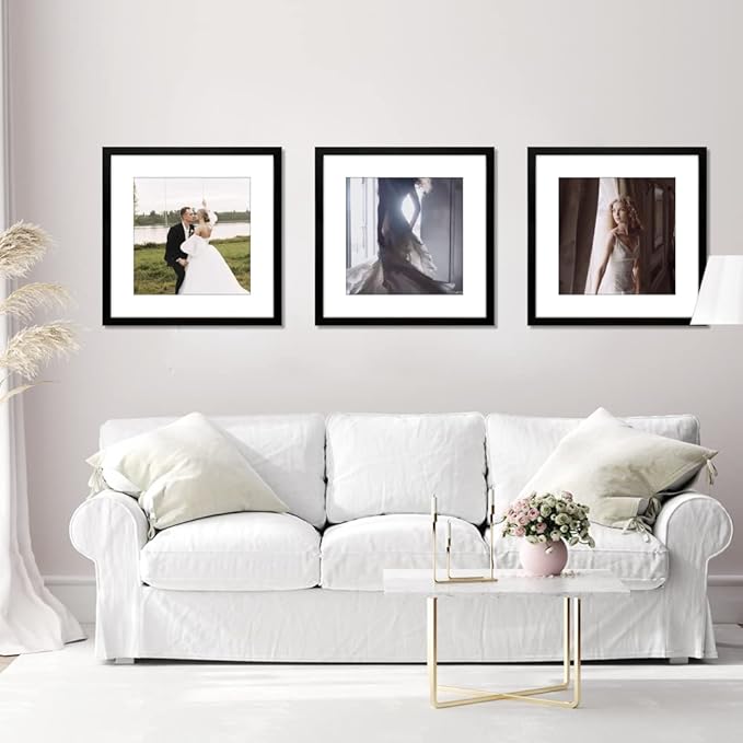 THREELOVE 20x20 Frame Black, Display Picture 16x16 with mat or 20x20 Without mat, Photo Poster Picture Frame Wall Mounting Home Decor, 3 PCS