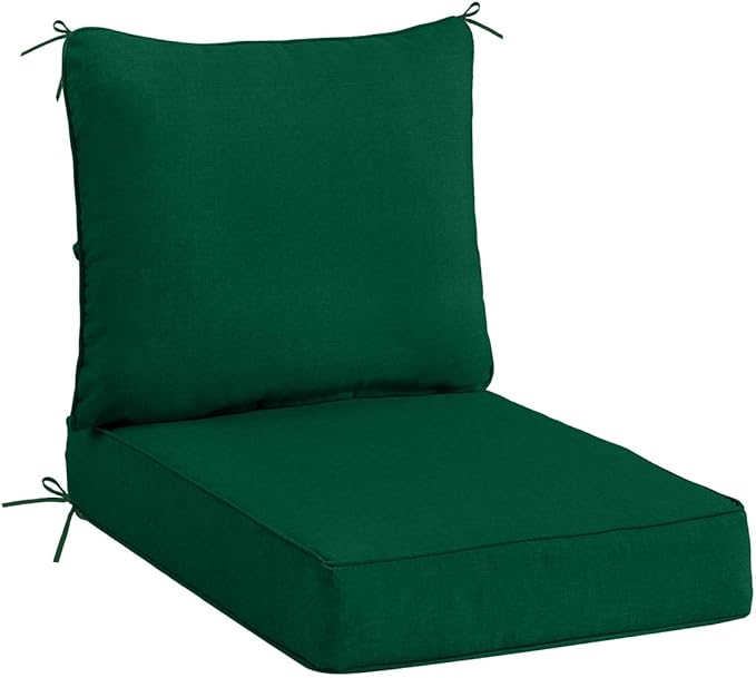 Sundale Outdoor Olefin Deep Seat Cushion, Patio Chair Cushion and Pillow, Water-Resistant Sectional Sofa Pad with Straps Dark Green, 24 x 24 x 4 Inches