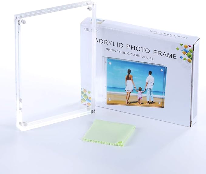 AMEITECH 5x7 Acrylic Photo Frame, Magnetic Picture Frames, 10 + 10MM Thickness Stand in Desk Table, Clear (5 Pack)