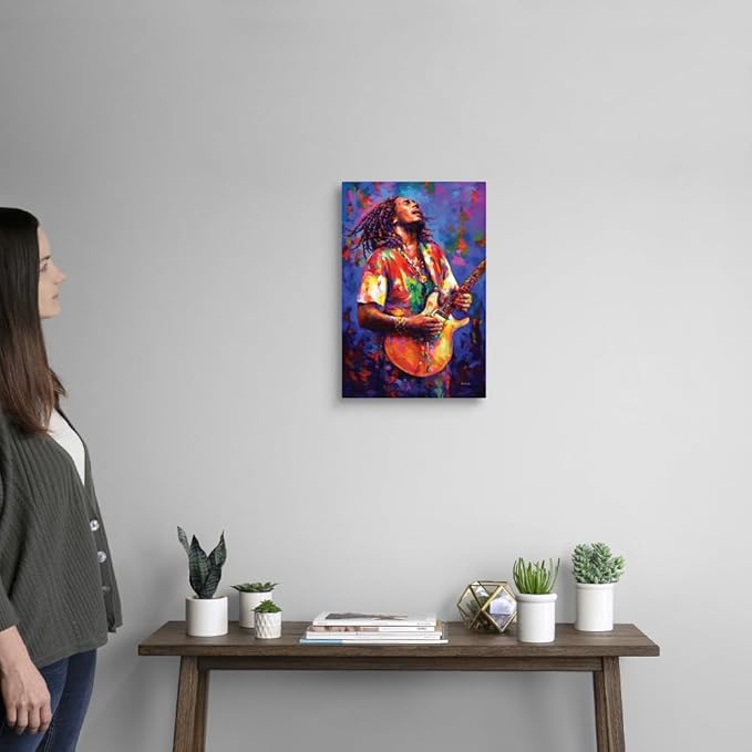 CANVAS ON DEMAND Bob Marley Canvas Wall Art Print by Leon Devenice, Figurative, Home Decor, Celebrity Artwork, 12" x18in