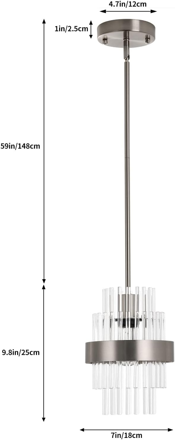 Modern Glass Pendant Light 7 Inch Brushed Nickel Island Light 2 Pack Ceiling Chandelier of Farmhouse Suitable for Pendant Lights Above Foyer, Hallway, Dining Table, and Washbasin