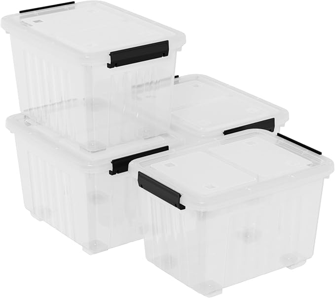 4-Pack 30 L Plastic Storage Box, Large Storage Bin with Wheels