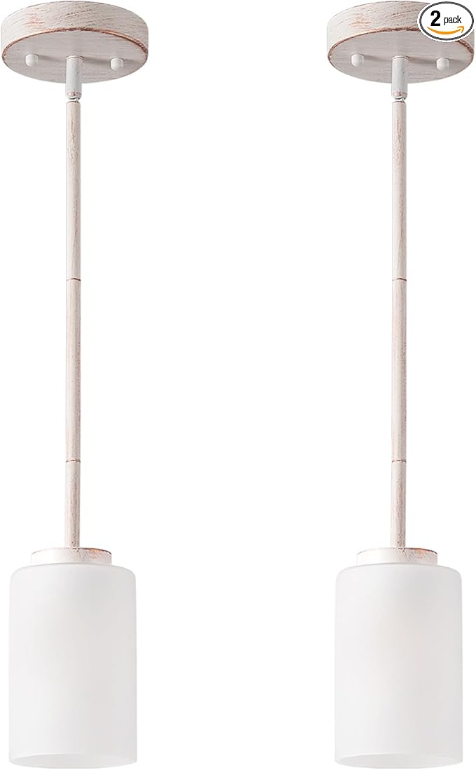 1-Light Mini Pendant Light Fixtures, Industrial Chandelier Hanging Ceiling Lights with Opal White Glass, Adjustable Height, White Brush Gold Pendant Lamp, 2 Pack