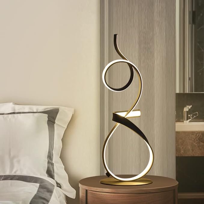 LED 3Color Touch Dimming Table Lamps,Knight Art lamp，Spiral lamp，Aluminum Touch Lamps Modern，Living Room Table Lights, Bedroom LED Bedside Light (Black)