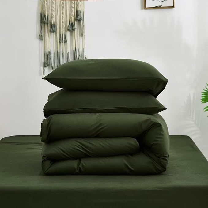 Wellboo Army Green Comforter Set Full Size Military Green Solid Color Bedding Comforter Set Soft Dark Olive Quilt Comforter for All Seasons Women Men Hunter Green Comforter Cozy Plain Color Bed