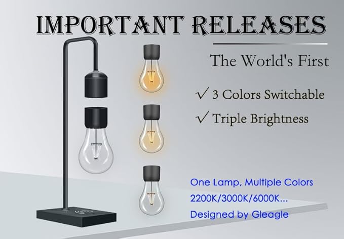 Magnetic Levitating 3 Colors Bulb Lamp with Wireless Charging Pad Levitation Floating Table Lamp LED Night Light for Bedroom Decoration Desk Toy Office Decor Christmas Gift