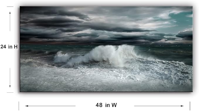 Ocean Storm Waves Large Stretched Canvas Wall Art For Living Room Bedroom Home Decoration, Mordern Sea Seascape Print Picture Painting Decor Giclee Artwork, Gallery Wrapped Gift, Inner Frame(24x48)