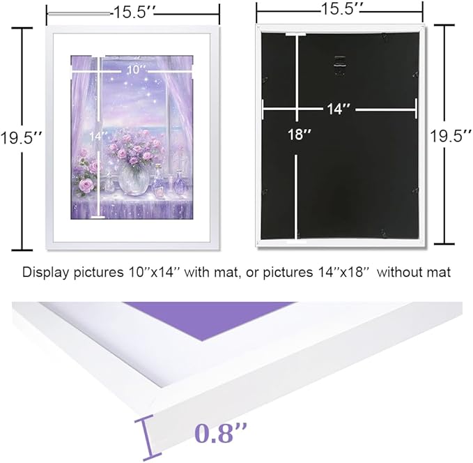 THREELOVE 14x18 Frame White, Display Picture 10x14 with mat or 14x18 Without mat, Photo Poster Picture Frame Wall Mounting Home Decor, 1-PCS