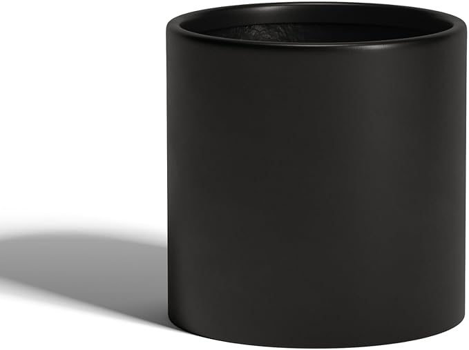 DTY Signature Mount Powell Fiberstone Planter - 16 Inch Extra Large Black Cylindrical Mid-Century Modern Home Decor Indoor & Outdoor Plant Pot - Durable Planters for Indoor Plants, Outdoor Spaces