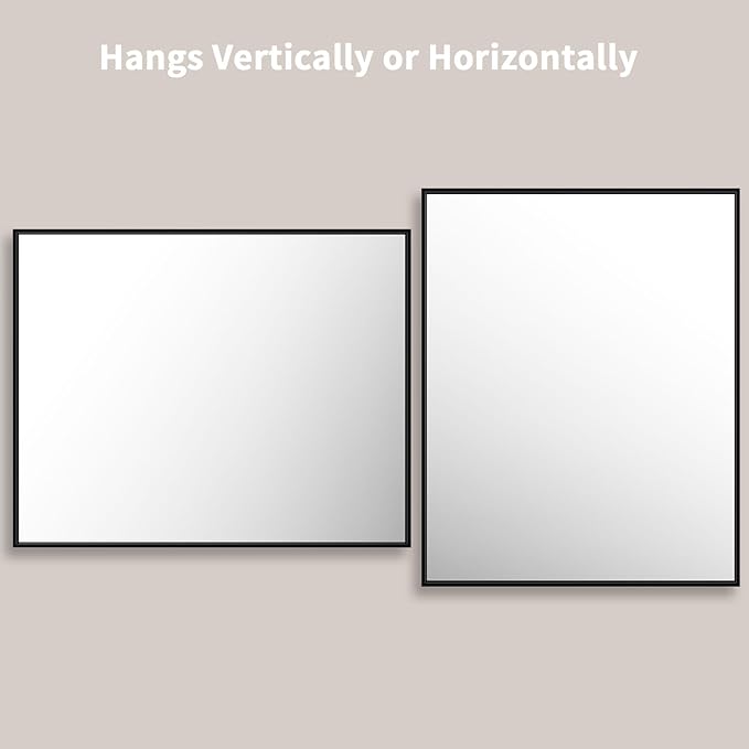 LOAAO 40"X32" Black Rectangle Bathroom Mirror Wall, Matte Black Aluminum Alloy Frame, Tempered Glass, Hangs Vertically or Horizontally, Easy to Install