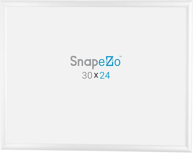 SnapeZo Poster Frame 24x30 Inches, White 1 Inch Aluminum Profile, Front-Loading Snap Frame, Wall Mounting, Sleek Series
