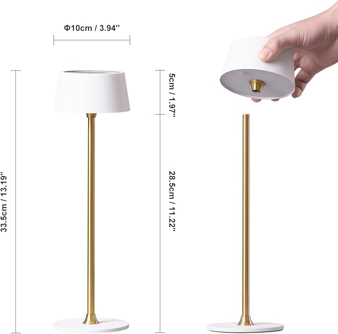 DAWALIGHT Cordless LED Table lamp 4000mAh Rechargeable Wireless lamp Desk Touch lamp stepless dimming Battery Operated lamp Portable Light Rechargeable 2700K White and Gold
