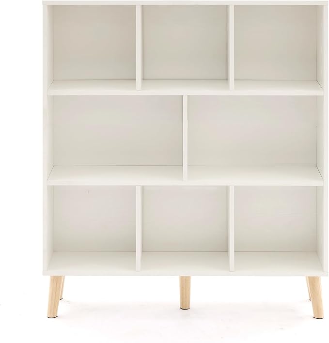 8 Cube Wood Bookshelf, 3 Tier Modern Bookcase with Legs, Open Display Cubby Bookshelf Freestanding Book Shelves for Home Office, Living Room, Bedroom, Brown