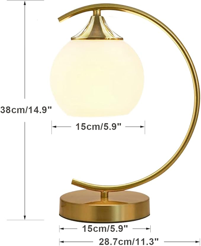 BOKT Modern Globe Table Lamp Mid Century Gold Glass Table Lamp Nordic Simple Design Desk Lamp White Globe Metal Reading Lighting Fixture for Bedside Nightstand Living Room