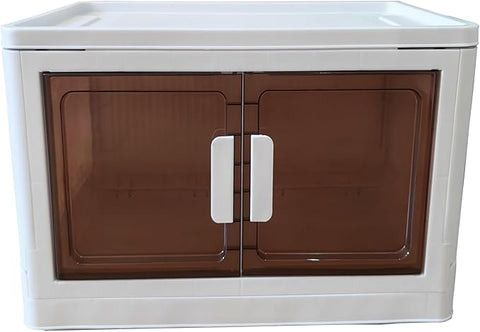 16 Gals stackable storage box with lid, foldable wardrobe organizer, Sundries storage cabinet, foldable plastic container with door, Book organizer box(Without wheels).