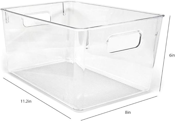 Isaac Jacobs 3-Pack Large Clear Storage Bins with Handles, Plastic Organizer for Home, Room, Office, Fridge, Kitchen/Pantry Non-Slip Container Set, Food Safe, BPA Free (3-Pack, Large)
