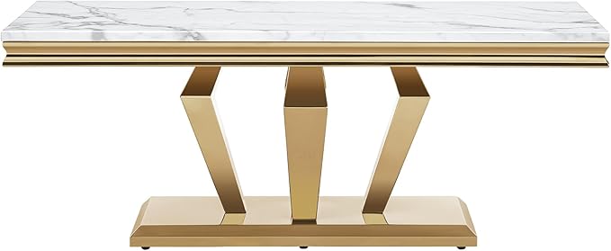 SSLine Rectangular Faux Marble Coffee Table for Living Room Modern Luxury White Marble Center Table with Gold Diamond Base 46.8" Mid-Century Cocktail Table with Mirrored Stainless Steel Frame