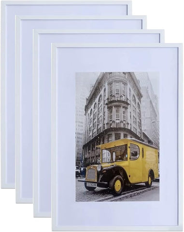 Art Emotion White 16x24 Picture Frame Display 12x18 Pictures with Mat or 16x24 without Mat, Horizontal and Vertical for Wall- 4 packs.