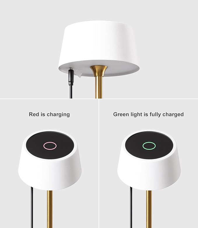DAWALIGHT Cordless LED Table lamp 4000mAh Rechargeable Wireless lamp Desk Touch lamp stepless dimming Battery Operated lamp Portable Light Rechargeable 2700K White and Gold