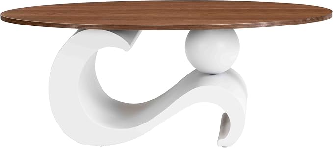 2 Piece Living Room Set, Modern Nest Coffee Table Set of 2, Wooden Brown Tabletop Oval Coffee and End Table Set with White Metal Geometric Base