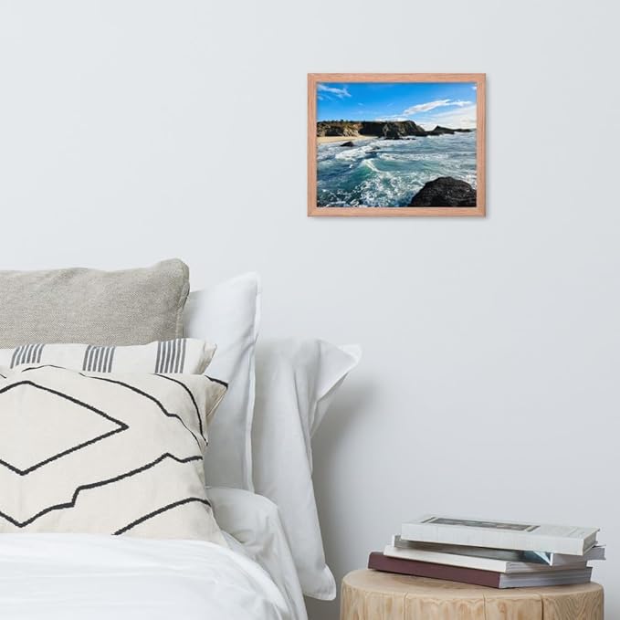 Bodega Bay Coastal Wall Art – Framed Ocean Photography Print – California Nature Landscape Poster – Seascape Decor for Living Room or Bedroom - (11x14 inches) - Wooden Framed (Red Oak)