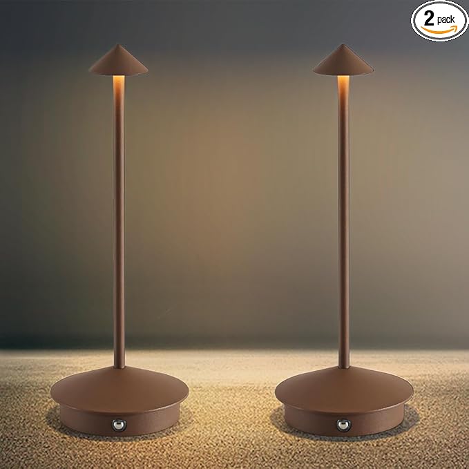 Cordless Table Lamp Set of 2, Rechargeable Portable LED Bedside Touch Lamp 6000mAh Battery Operated, 3 Color Stepless Dimming up, Wireless Battery Lamp for Dining/Outdoor/Bar/Patio/Party (Brown)
