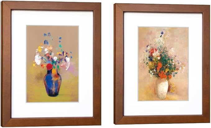 11x14 Picture Frame Set of 2 Made of Solid Wood with Real Glass for Pictures 8x10 with Mat or 11x14 Without Mat, Wall Mount or Tabletop Gallery Photo Frames, Brown