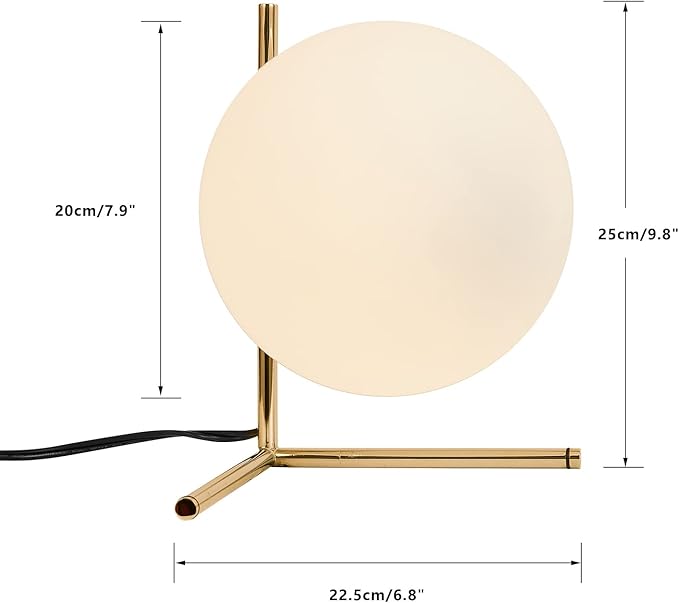 BOKT Mid Century Modern Brass Table Lamp Contemporary Gold Glass Globe Desk Lamp Vintage Bedroom Bedside Reading Lamp Golden Metal Nightstand Lamp for Office Study Room