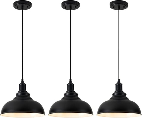 3-Pack Black Farmhouse Pendant Light Adjustable Pendant Lighting for Kitchen Island Industrial Hanging Barn Pendant Lights Over Island Sink Light Fixtures