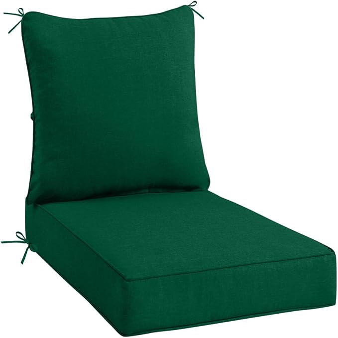 Sundale Outdoor Olefin Deep Seat Cushion, Patio Chair Cushion and Pillow, Water-Resistant Sectional Sofa Pad with Straps Dark Green, 23 x 26 x 4 Inches