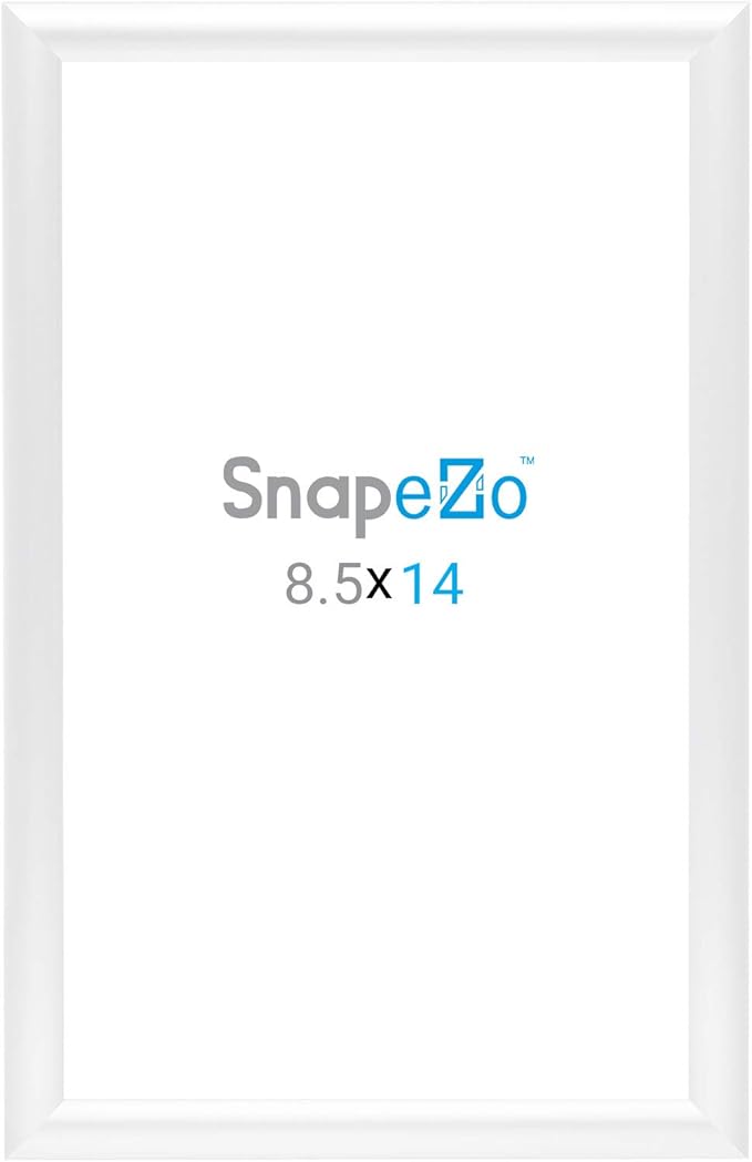 SnapeZo White 8.5x14 Letter Frame, Front-Loading, Wall Mount, Aluminum 1" Profile, Sleek Series
