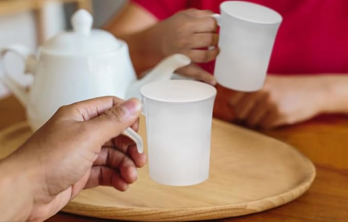 " OCCASIONS " 120 Mugs Pack, Heavyweight Disposable Wedding Party Plastic 8 oz Coffee Mugs/Tea Cups/Cappuccino Cups/Espresso Cup with Handles (8 oz Mugs, Plain White)