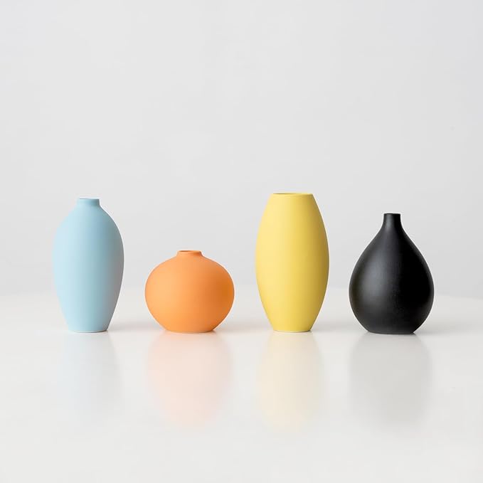 Small Ceramic Matte Vase Set 4 for Modern Home Decor Flower Decoration Office,Bookdesk, Bookshelf, centerpieces, Tables, Living Room, Dining Table, Bedroom Shelf Entryway Ornament Gift