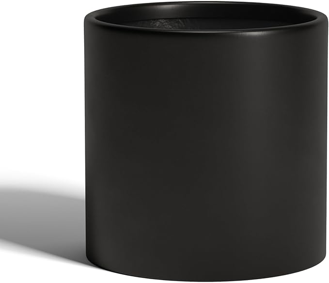 DTY Signature Mount Powell Fiberstone Planter - 20 Inch Jumbo Black Cylindrical Mid-Century Modern Home Decor Indoor & Outdoor Plant Pot - Durable Planters for Indoor Plants, Outdoor Spaces