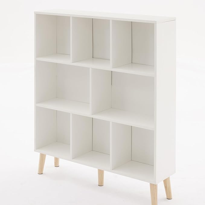8 Cube Wood Bookshelf, 3 Tier Modern Bookcase with Legs, Open Display Cubby Bookshelf Freestanding Book Shelves for Home Office, Living Room, Bedroom, Brown