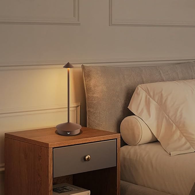 Cordless Table Lamp Set of 2, Rechargeable Portable LED Bedside Touch Lamp 6000mAh Battery Operated, 3 Color Stepless Dimming up, Wireless Battery Lamp for Dining/Outdoor/Bar/Patio/Party (Brown)