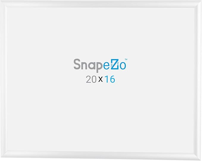 SnapeZo Photo Frame 16x20 Inches, White 1 Inch Aluminum Profile, Front-Loading Snap Frame, Wall Mounting, Sleek Series
