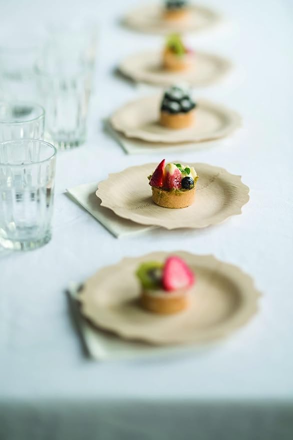 Bambu Pack of 25-7 Inch Disposable Bamboo Plates Fancy, Biodegradable Eco Friendly Products, Bamboo Disposable Plates for Party, Weddings, and Events, Great For Any Occasion, Compostable Plates